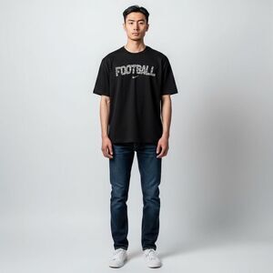 VINTAGE NIKE solid Black white FOOTBALL graphic Tee Shirt 100% Cotton size XXL